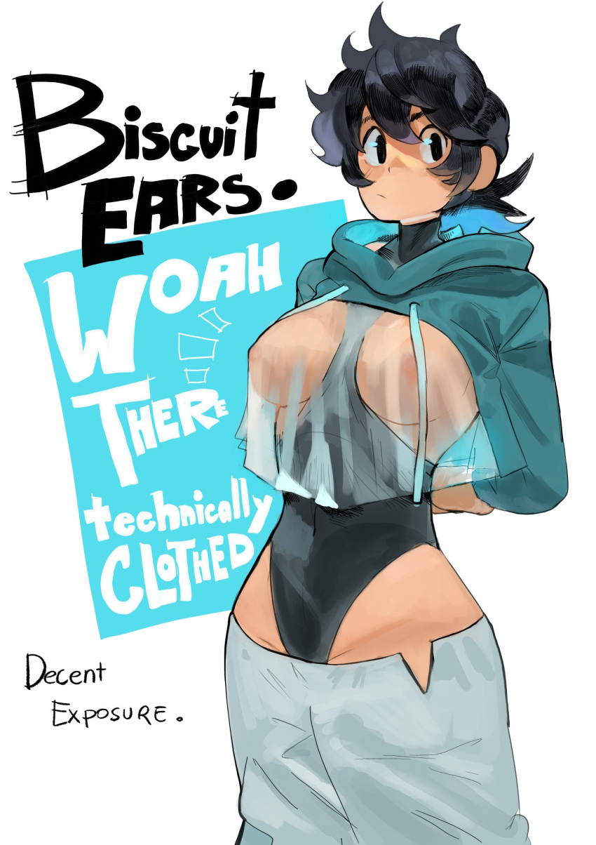 baggy_pants bodysuit breasts coal_(lunydoobles) crop_top leotard lunydoobles sagging_pants shrug_(clothing) transparent