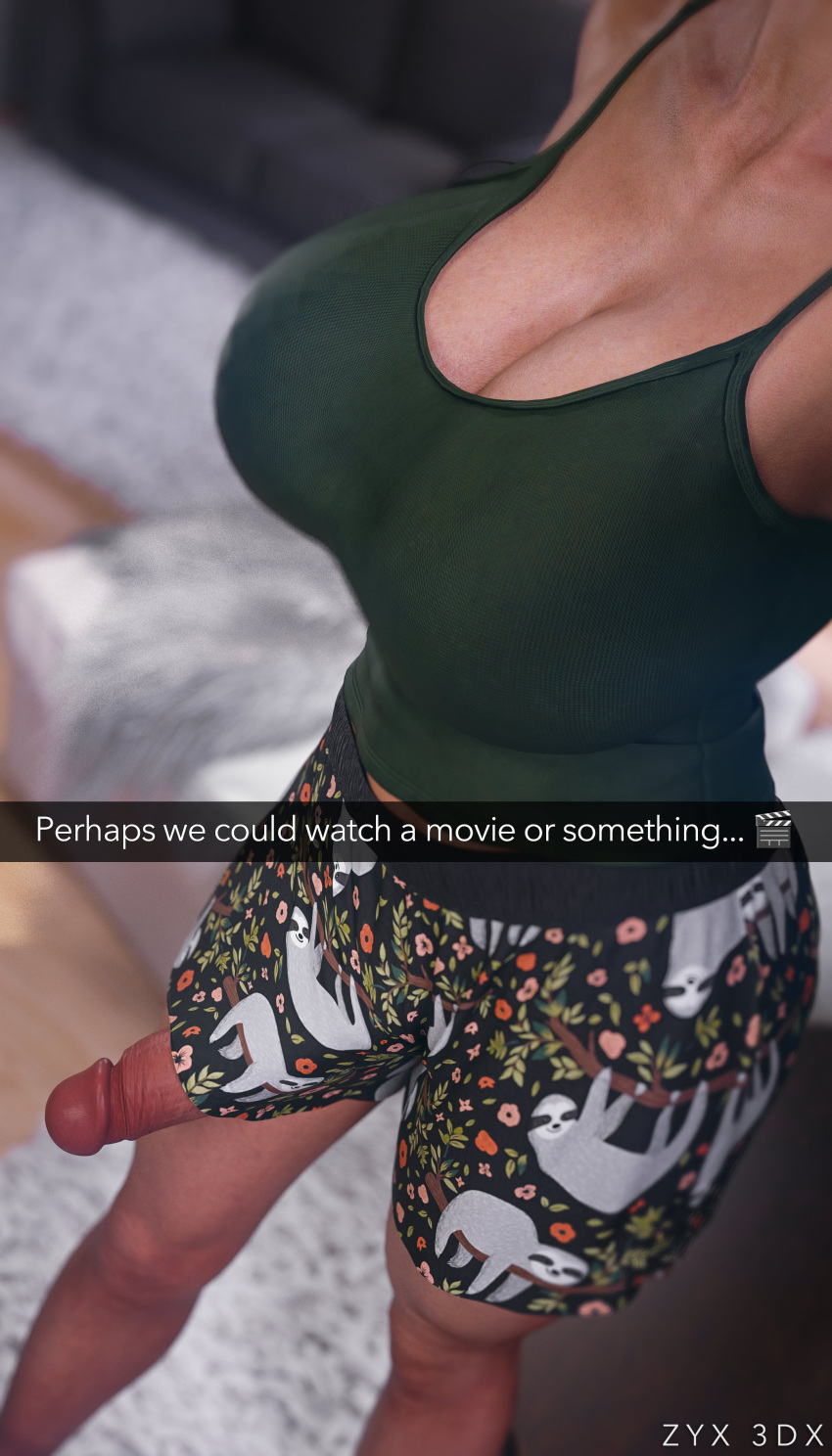 1futa 3d 3d_(artwork) big_penis daz3d daz_studio futa_only futanari green_clothing human mature mature_futa milf penis penis_through_leghole snapchat solo tagme zyx3dx