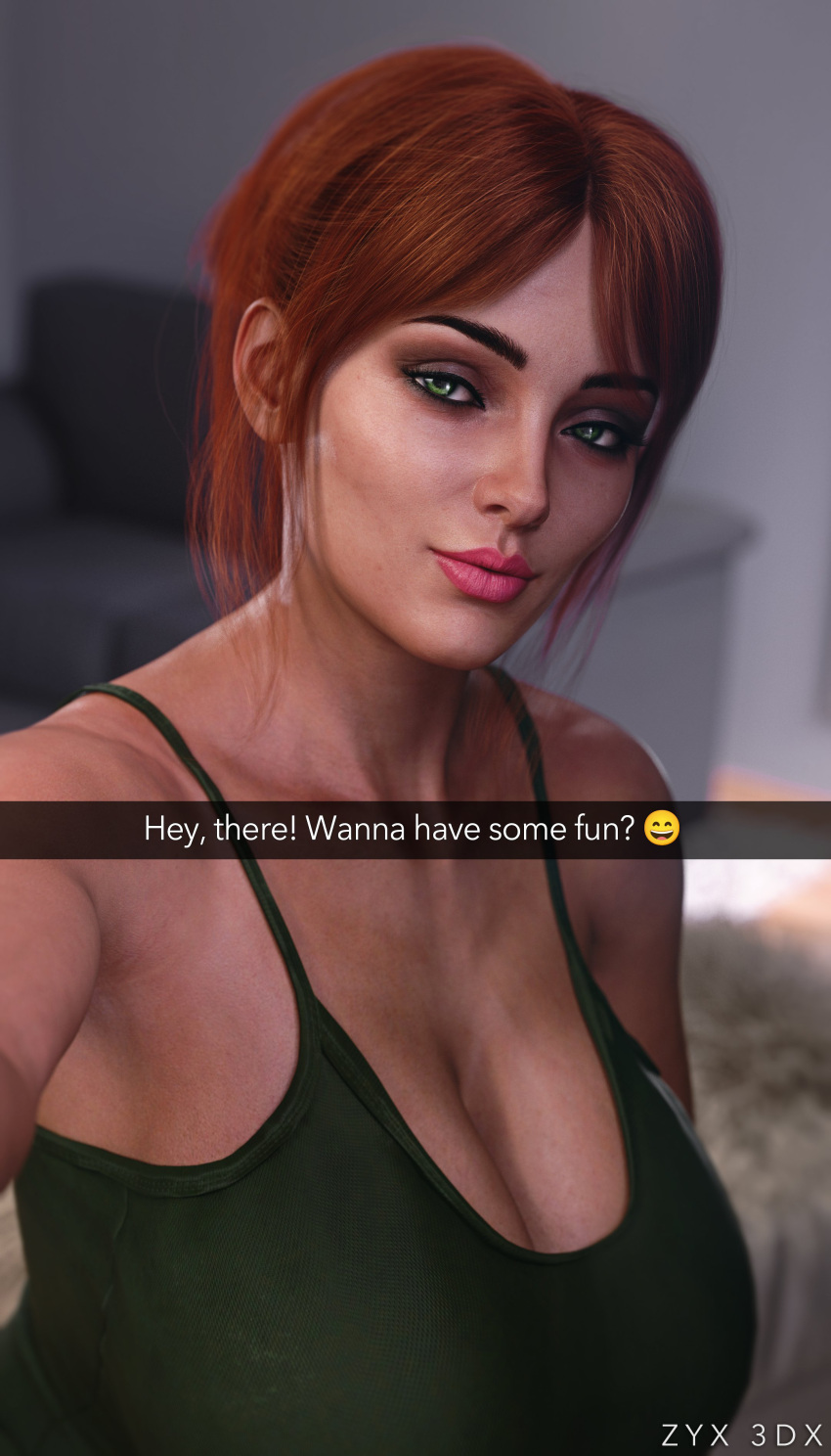 3d 3d_(artwork) daz3d daz_studio green_eyes human makeup mature milf red_hair snapchat solo tagme zyx3dx