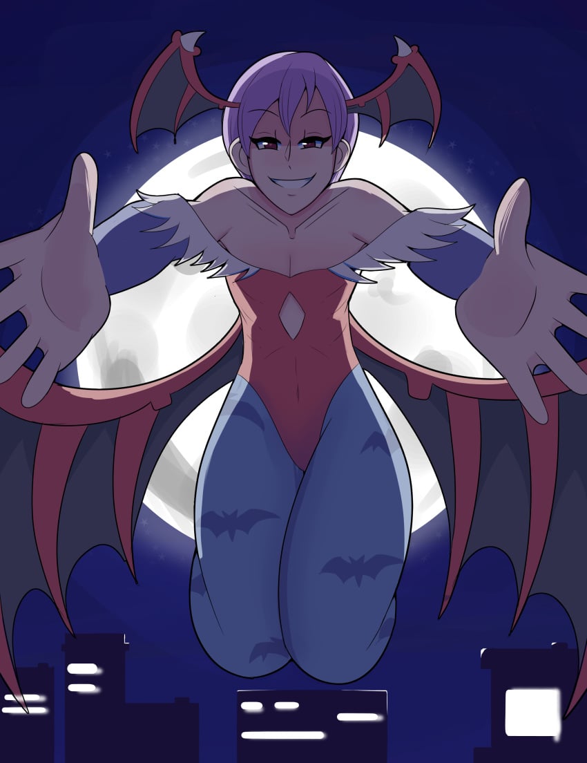 1girls 2021 bat_print blue_pantyhose capcom clothing darkstalkers demon_wings female female_only flat_chest fully_clothed head_wings leotard lilith_aensland looking_at_viewer mizului narrowed_eyes outstretched_arms pantyhose purple_hair red_eyes short_hair smiling smiling_at_viewer smug solo succubus suspension teeth_showing very_high_resolution wings