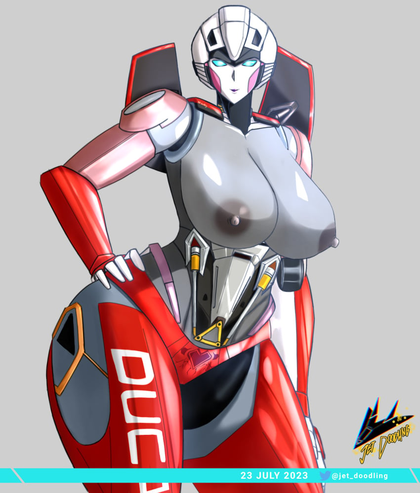 1girls 2023 arcee arcee_(rotb) autobot big_breasts breasts breasts_out busty curvy curvy_body curvy_female curvy_figure female female_autobots female_only giant_breasts grey_background hand_on_hip hourglass_figure huge_breasts jet_doodling nipples pose posing pubic_tattoo robot robot_girl robot_humanoid solo tattoo thick_thighs transformers transformers_rise_of_the_beasts twitter_username wide_hips