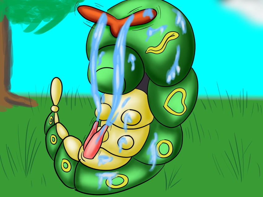 animal_genitalia caterpie caterpillar closed_eyes cum cum_on_body diphallia diphallism drawn feral grass hands-free larva male male_only multi_penis muskie no_humans penis pokemon pokemon_(species) trembling