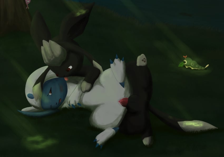 absol ahoge arti4000 background balls being_watched caterpie caterpillar eeveelution feral feral_on_feral forest fur furry glaceon hi_res larva licking looking_at_partner male/female mammal no_humans penis pokémon_(species) pokemon pokemon_(species) pussy rape sex shiny_celebi shiny_pokemon spooning vaginal_penetration