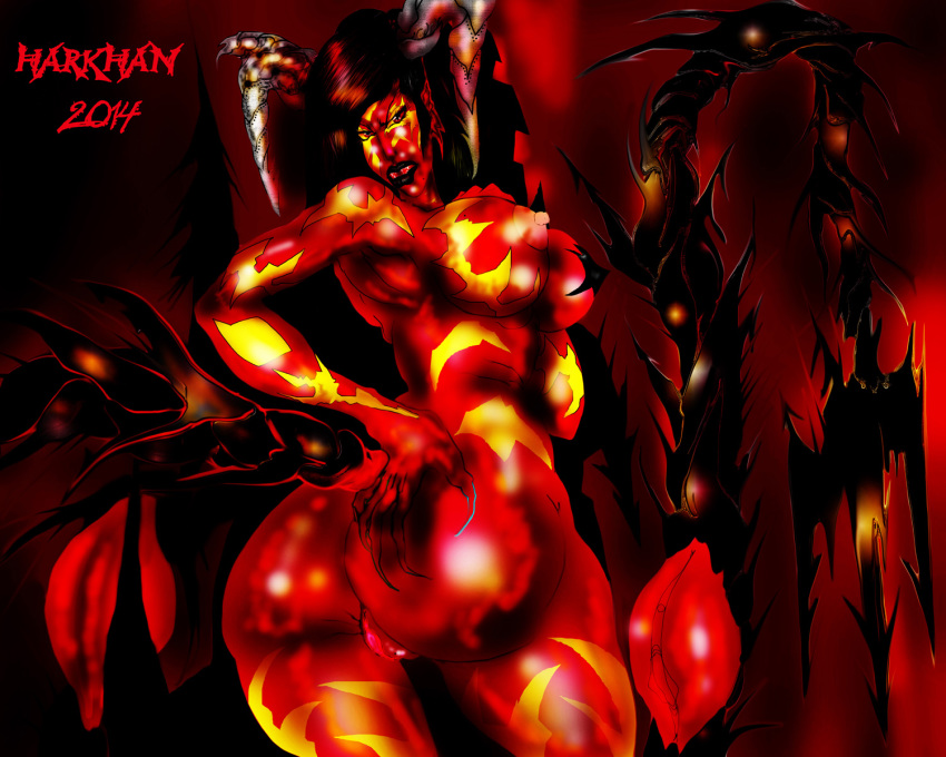 demon_girl demon_horns diablesse femdom fingernails hand_on_ass harkhan horns long_fingernails looking_at_viewer red_skin tagme tail