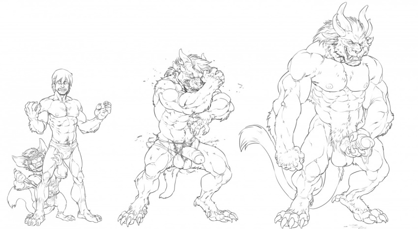 2boys abs anthro balls ballsack beard beefy biceps big_muscles body_fur charr chua clothes duo erection facial_hair feline foreskin foreskin_folds forge_(artist) furry gay guild_wars horns human humanoid_penis hypodermic_needle injection intact line_art male male/male male_nipples male_only male_pubic_hair mammal masculine monochrome muscles muscular_male needle nude_male partially_retracted_foreskin pecs penis precum precum_drip pubes scrotum standing tail tail_tuft testicles thewielder torn_clothing transformation uncut underwear veiny_penis video_games wildstar