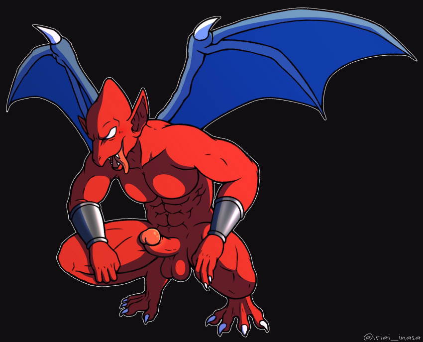 abs anthro balls barefoot biceps boner capcom casual_erection casual_nudity demon demon's_crest erection feet firebrand gargoyle genitals ghosts_'n_goblins hi_res humanoid_genitalia humanoid_hands humanoid_penis iriai_inasa male male_only manly muscular muscular_anthro muscular_male navel nude penis red_arremer red_body solo solo_focus teeth wings