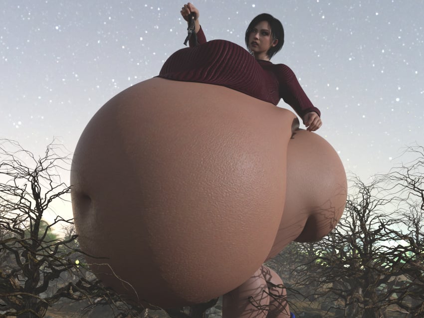 1boy 1girls 3d 3d_(artwork) ada_wong ada_wong_(adriana) annoyed annoyed_expression asian asian_female ass ass_expansion belly belly_expansion big_ass big_belly big_breasts big_butt black_hair breasts butt_expansion capcom curvy curvy_female dead_tree giantess giantess_growth height_difference huge_ass huge_belly huge_breasts huge_butt larger_female leon_scott_kennedy light-skinned_female light-skinned_male light_skin outside picked_up polakpeasant red_sweater resident_evil resident_evil_4 resident_evil_4_remake size_difference smaller_male sweater video_game video_game_character