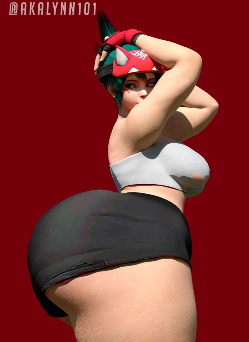 1girls 3d 3d_(artwork) akalynn101 ass bbw big_ass big_butt blizzard_entertainment bottom_heavy daz3d fat fat_female green_hair huge_ass kiriko_(overwatch) kiriko_kamori light-skinned_female light_skin looking_back overwatch overwatch_2 plump plump_ass red_background side_ass side_view sideboob solo solo_focus thick_thighs thighs