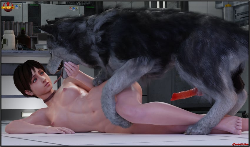 1boy 1girls 3d bestiality blender canine female feral human human_on_feral interspecies light-skinned_female light_skin male nude nude_female rebecca_chambers resident_evil snafusevsix straight zoophilia