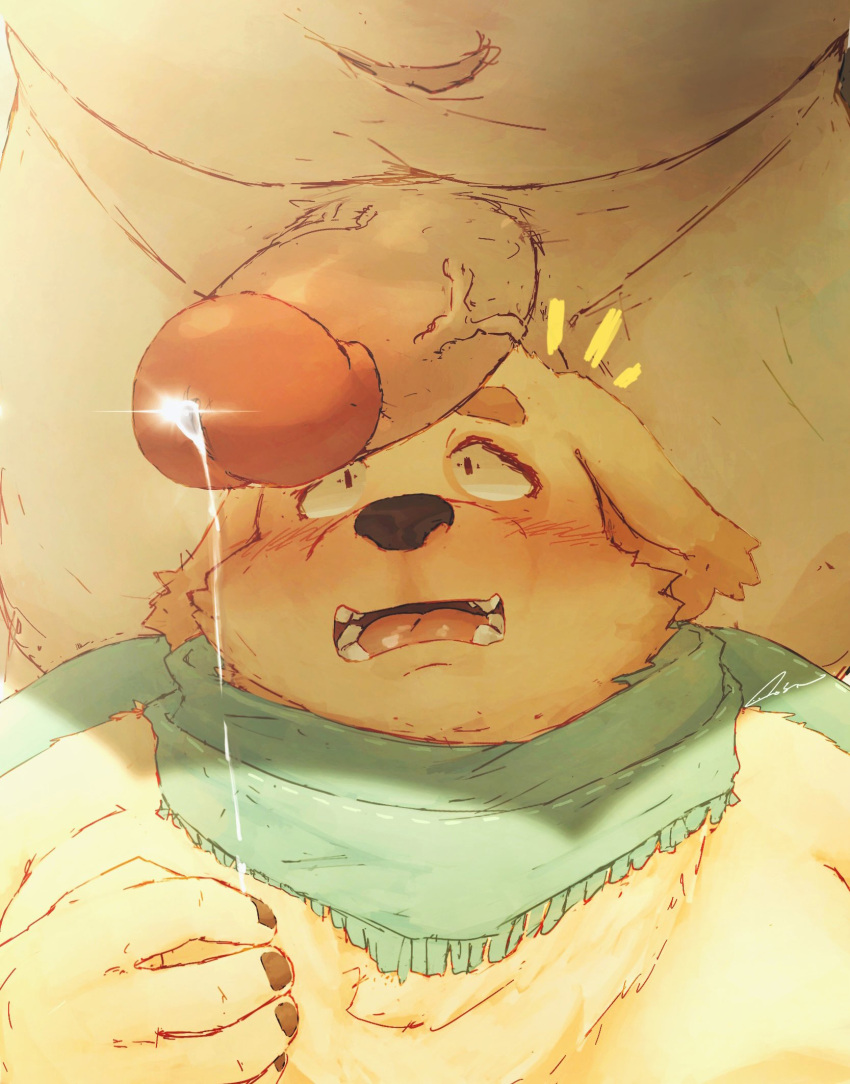 10_cosmo_24 2023 anthro belly big_belly blush bodily_fluids canid canine canis cu_sith_(tokyo_afterschool_summoners) domestic_dog duo erection genital_fluids genitals hi_res humanoid_genitalia humanoid_hands humanoid_penis kemono lifewonders male mammal overweight overweight_male penis precum scarf solo_focus tokyo_afterschool_summoners