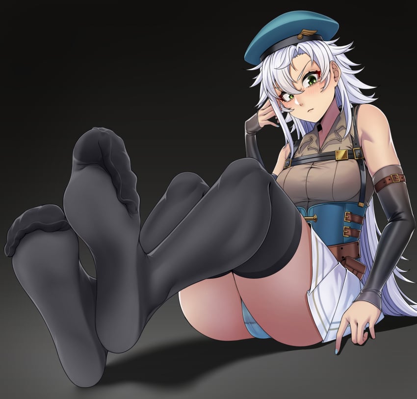 black_legwear eiyuu_densetsu feet feet_visible_through_clothing fie_claussell foot_fetish foot_focus kuro_no_kiseki no_shoes panties sen_no_kiseki socks soles the_legend_of_heroes thighhighs toes toes_scrunch tsa white_hair