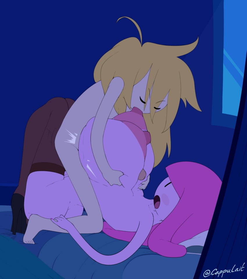 1boy 1girls adventure_time alternate_breast_size big_breasts blonde_hair breast_sucking breasts_bigger_than_head cartoon_network fappuccino female finn_the_human huge_breasts light-skinned_male light_skin male paizuri pink_body pink_hair pink_skin princess_bubblegum titfuck