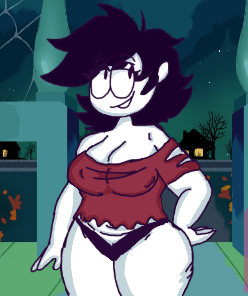 aged_up black_hair chubby chubby_female crop_top oc sfw short_hair spooky_month spooky_month_oc spooky_month_viney stretch_marks thong