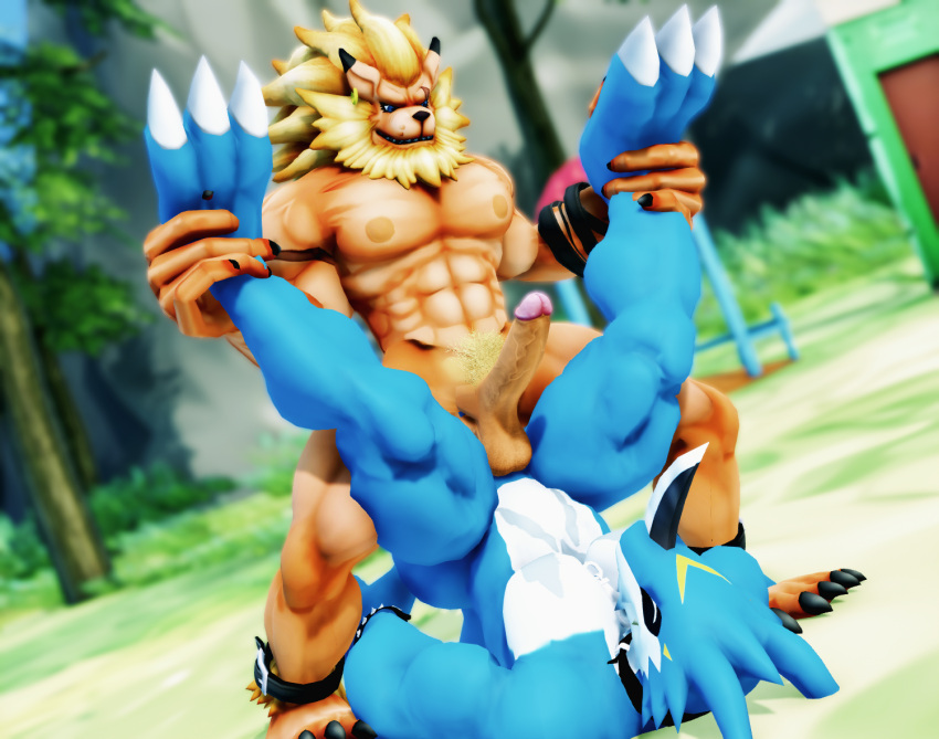 2023 3_toes 4_fingers amazon_position anal anal_sex anthro anthro_penetrated balls bandai_namco blue_body claws digimon digimon_(species) dragon duo erection exveemon felid furry gay genitals horn leomon lion male male/male male_only male_penetrated male_penetrating male_penetrating_male malicekira mammal mane muscular muscular_anthro muscular_male nipples nude penetration penile penile_penetration penis power_bottom sex