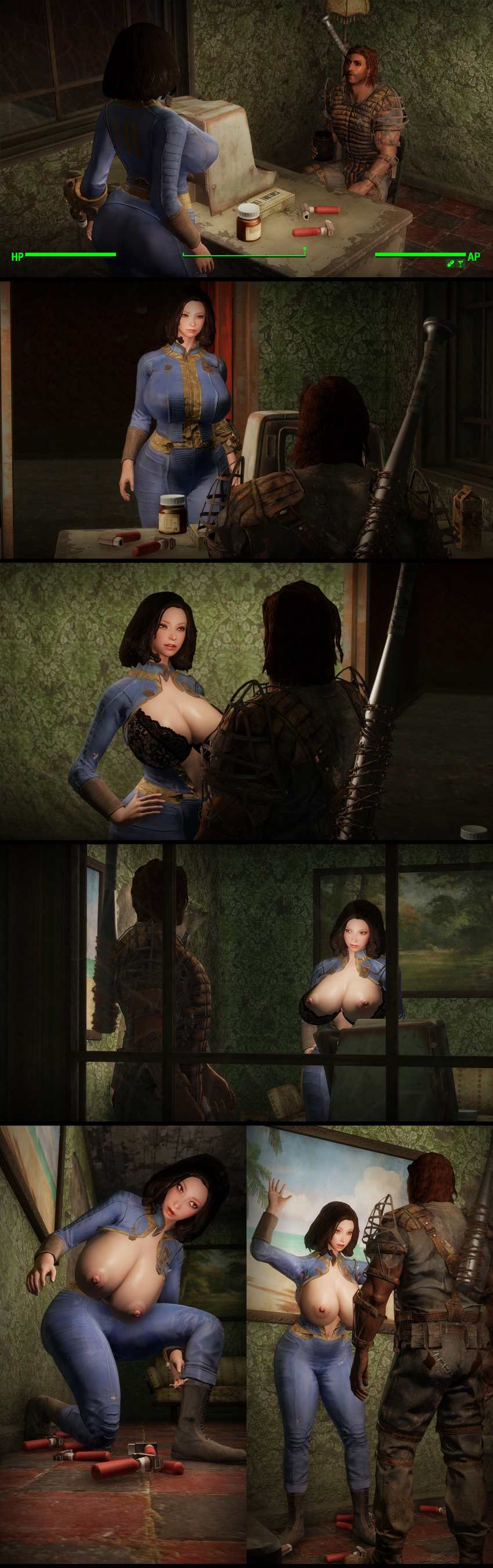 3d bethesda_softworks bodysuit drugs emotrashcan exposed_breasts fallout fallout_4 jet paying_with_sex screenshot sole_survivor_(female) vault_dweller vault_suit