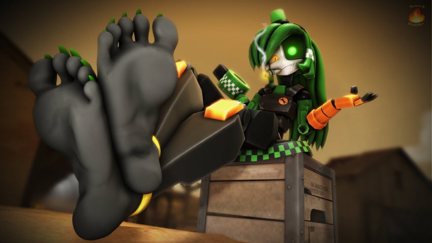 3d 3d_model barefoot feet feet_focus female foot_fetish foot_focus green_hair mimi_sentry robot robot_girl scorch_dreamer sentry_(team_fortress_2) sentry_turret sfm team_fortress_2 tf2 toes valve valve_(company)