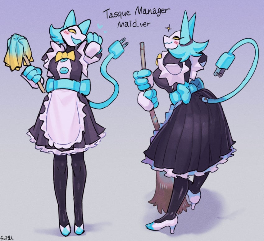 1girls anthro ass bending_over blush bowtie breasts broom buttons clothed clothing deltarune eyelashes eyes female female_only hair heart high_heels maid maid_apron maid_outfit maid_uniform sparkles suigi sususuigi tail tasque_manager_(deltarune) toby_fox