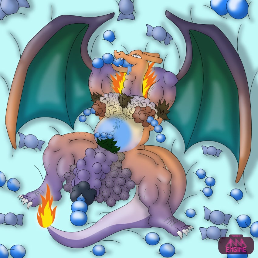 absurd_res anal_beads annaengine anthro armpit_hair ball_bulge balls bed belly belly_markings biceps big_balls big_penis bodily_fluids body_hair brown_nipples bulge candy charizard chest_hair chubby_male circumcised dessert digital_drawing_(artwork) digital_media_(artwork) dragon drooling facial_hair fangs feet fire food fur furniture generation_1_pokemon genitals gradient_body green_wings half-erect hands_behind_back hi_res humanoid humanoid_genitalia humanoid_penis hyper_balls looking_pleasured lying male markings membrane_(anatomy) multicolored_body muscular muscular_anthro muscular_male nintendo nipple_fetish nipple_penetration nipple_play nipples nude object_in_mouth on_back open_mouth orange_body pecs pectoral_bulge penetration penis pokemon pokemon_(species) pubes purple_body rare_candy saliva scalie sex_toy shiny_pokemon signature simple_background slightly_chubby smile solo spiral_eyes stretched_urethra tail teeth two_tone_body unusual_bodily_fluids unusual_saliva urethral urethral_bulge urethral_penetration winged_humanoid wings