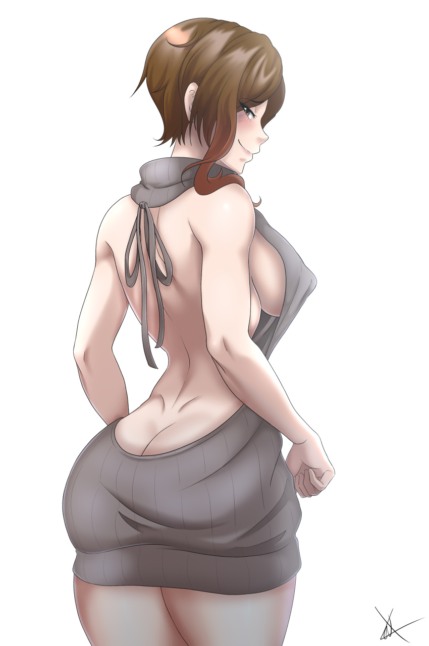 1girls brown_hair coco_adel leux_21 looking_at_viewer rwby short_hair solo solo_female tagme virgin_killer_sweater