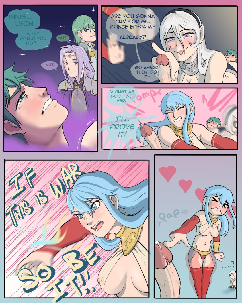 ... 2girls 3boys ? ass big_ass blue_eyes blue_hair blue_panties blush blush_stickers breasts brother_and_sister chibi closed_eyes comic confusion corrin_(fire_emblem) corrin_(fire_emblem)_(female) eirika_(fire_emblem) english_text ephraim_(fire_emblem) fellatio female fire_emblem fire_emblem:_the_sacred_stones fire_emblem_engage fire_emblem_fates grey_hair harem_outfit incest innes_(fire_emblem) lemonade_ghost long_hair lyon_(fire_emblem) male medium_breasts multiple_boys multiple_girls nervous nintendo nipples oral panties penis_touch pink_eyes prince princess pushing red_panties revealing_clothes royalty saliva saliva_string see-through sound_effects text thighhighs underwear