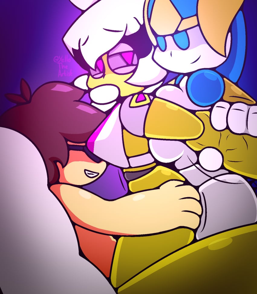 1boy 1futa 1girls anal big_breasts breast_press breasts clothed clothing double_penetration female female_penetrated futanari geometry_dash human humanoid light-skinned_male light_skin male nude oc original_character original_characters partially_clothed pillow robot robot_girl sex side_view trianna_(yellolight) yellolight