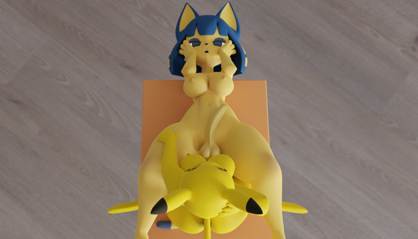 3d 3d_(artwork) 3d_model anal_sex animal_crossing ankha ankha_(animal_crossing) ankha_(hazeker) anthro crossover domestic_cat doubutsu_no_mori feline felis futa_on_futa futa_only futanari hazeker mammal nairu_(doubutsu_no_mori) nintendo penis pikachu pok&eacute;mon_(species) pokemon self_upload sex tocher44