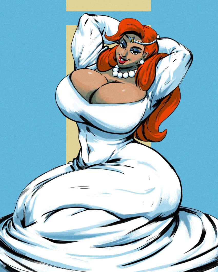 1girls arms_behind_head big_ass big_breasts cleavage curvy female huge_breasts katella katella_the_huntress large_breasts muscular_female red_hair redblacktac sega sitting sonic_(series) sonic_the_hedgehog_(series) thick_thighs voluptuous wedding_dress