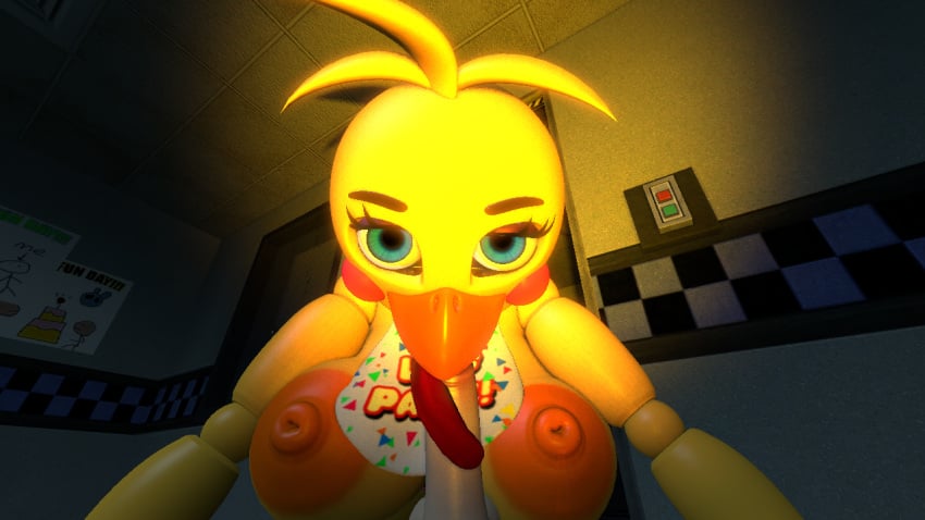 1boy 1girls 3d animatronic big_breasts big_dick big_mouth blue_eyes breasts dick eyes female five_nights_at_freddy's fnaf male open_mouth petru runaboo_chica security_guard source_filmmaker straight sucking thick_thighs tongue toy_chica_(fnaf) window working yellow_body yellow_hair