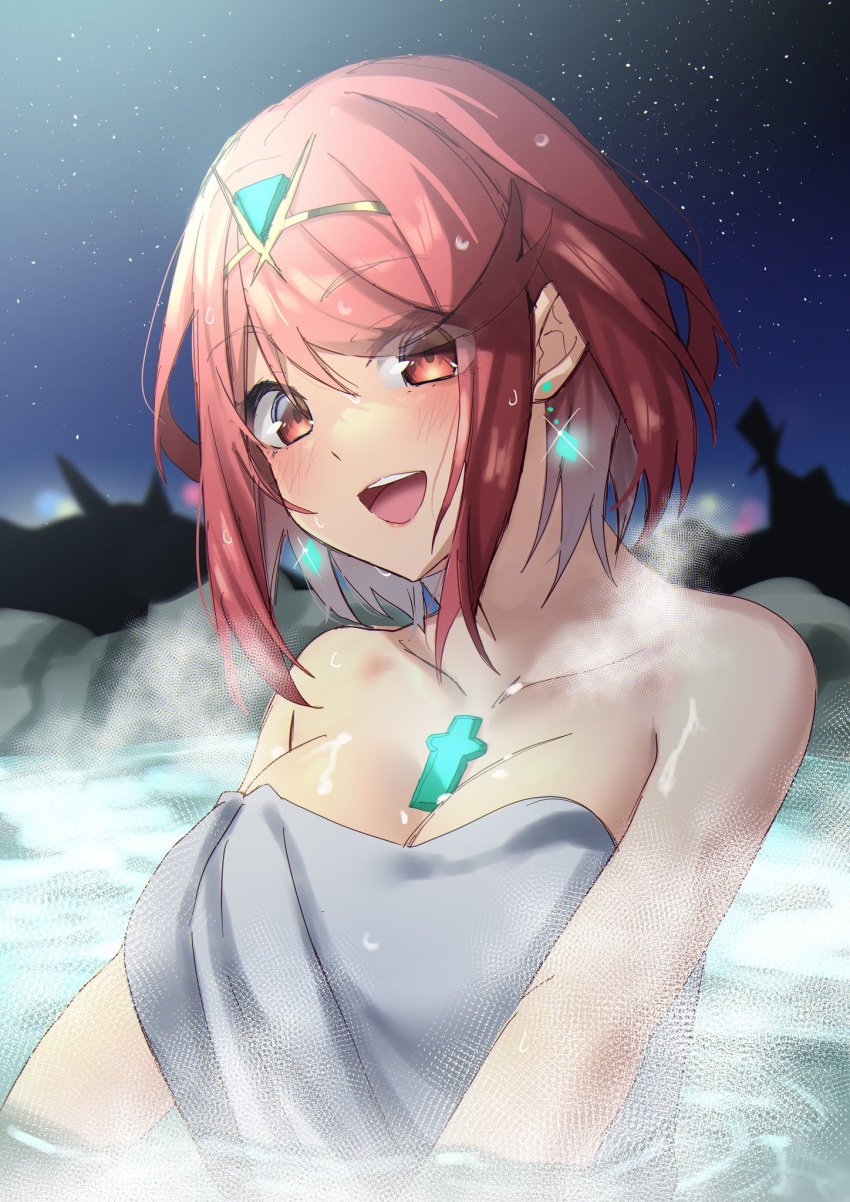 1girls breasts core_crystal female female_only naked_towel nintendo onsen open_mouth pyra slope_(check238) solo towel white_skin xenoblade_(series) xenoblade_chronicles_2