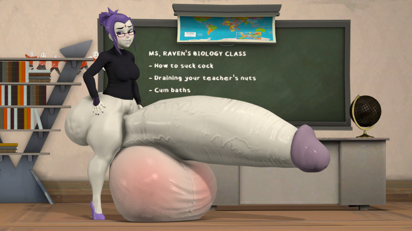 1futa 3d ass balls balls_on_floor big_ass big_balls blackboard blush bottom_heavy bottomless cellulite classroom dc dc_comics erection futa_only futanari glasses grey_skin heavy_balls huge_ass huge_balls hyper hyper_balls hyper_genitalia hyper_penis penis raven_(dc) shannonthefempyro solo solo_futa swollen_balls teacher teen_titans veiny_penis