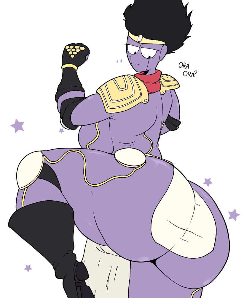 1girl 1girls ass big_ass big_breasts black_boots black_gloves black_hair boots breasts eyelashes female female_only gloves huge_ass huge_breasts humanoid jojo's_bizarre_adventure loincloth long_hair looking_back pauldrons posing purple_skin red_scarf rule_63 scarf shounen_jump solo_female stand_(jjba) star_platinum stardust_crusaders tagme text theimmortalguy thick_ass thick_thighs thighs voluptuous voluptuous_female