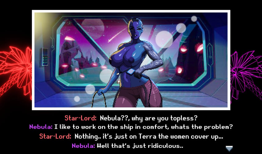 1girls alien alien_girl bald bald_female blue-skinned_female blue_skin breasts_bigger_than_head female female_only guardians_of_the_galaxy humanoid marvel marvel_cinematic_universe nebula_(marvel) peter_quill pixel_art starlord tagme ther3mnant topless topless_female voluptuous voluptuous_female