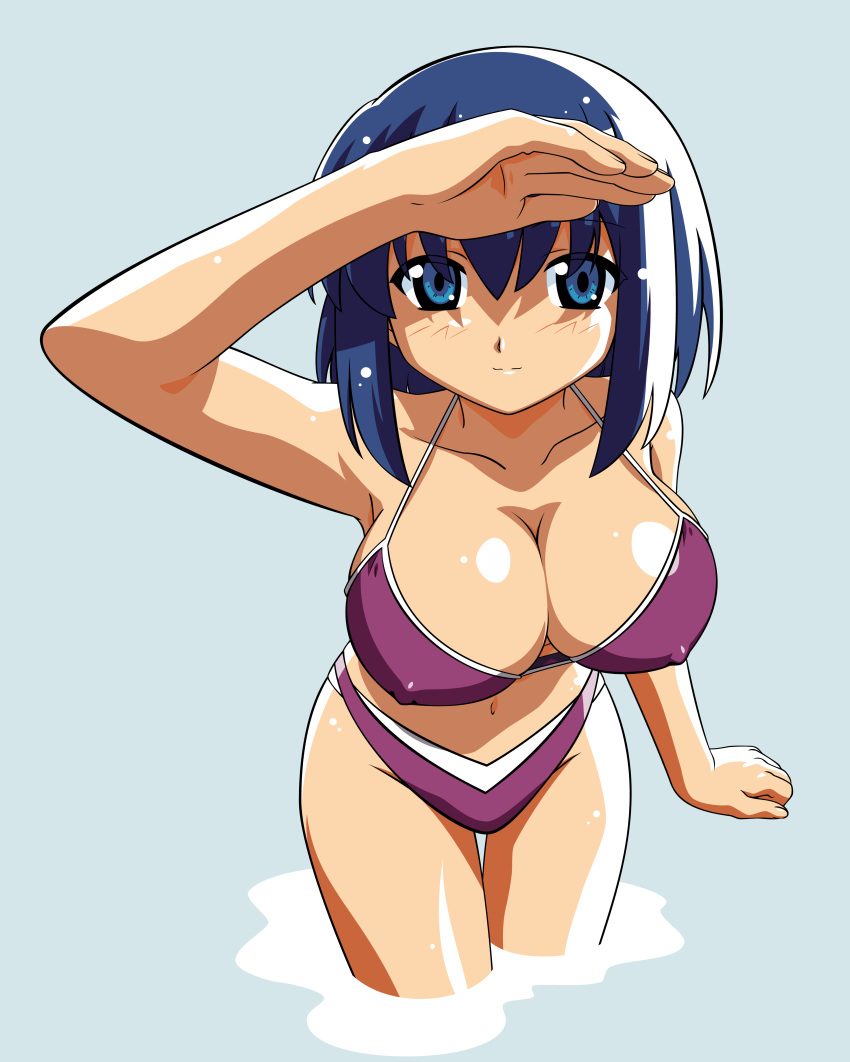 bikini blue_eyes blue_hair blush breasts cleavage erect_nipples high_resolution huge_breasts kokubunji_koyori mizugi nurse_witch_komugi-chan oppai short_hair tagme vector_trace water