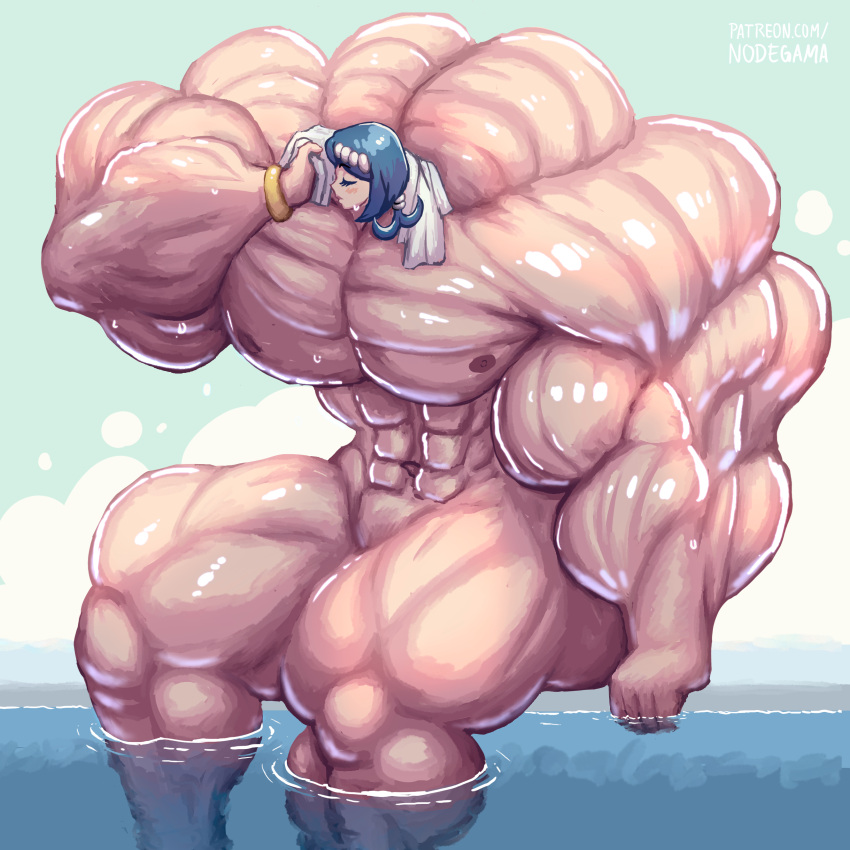 1girls abs hyper hyper_muscles lana's_mother_(pokemon) muscular muscular_arms muscular_female muscular_thighs nodegama nude nude_female pecs pokemon towel wet