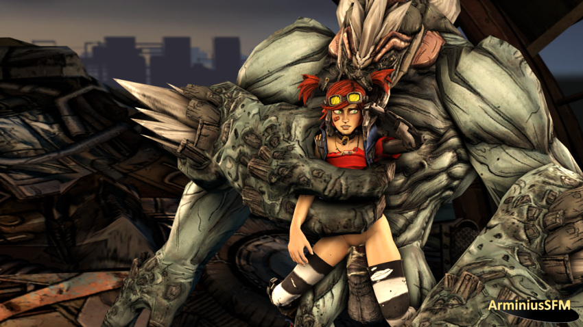 1girls 1monster 3d 3d_(artwork) arminiussfm borderlands borderlands_2 bullymong forced gaige_(borderlands) gearbox_software interspecies monster penetration penis rape red_hair reverse_suspended_congress sex size_difference source_filmmaker vaginal_penetration