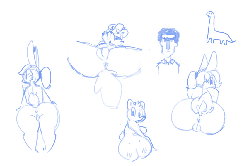 anus ass asswolf big_butt breasts canine cupcake_(oriole) dinosaur female human lagomorph looking_at_viewer male mammal oriole_(artist) pussy rabbit scalie sketches surprised wide_hips