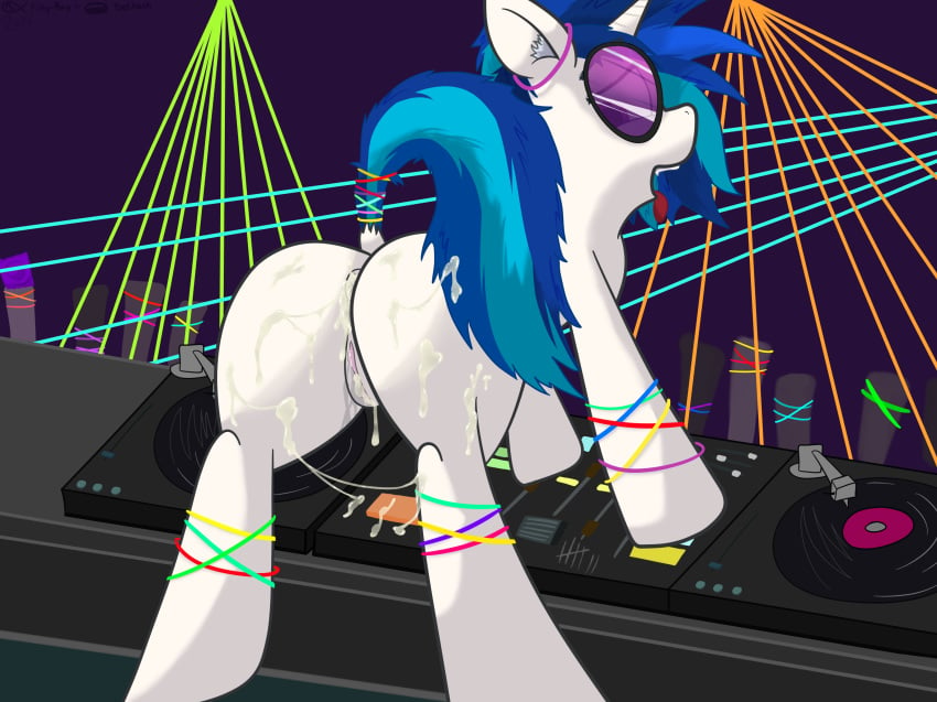 2014 aftersex ass condom cum equine eyelashes female fishy-pony friendship_is_magic furry glowstick hi_res horse lasers mammal my_little_pony pony presenting presenting_hindquarters public rave solo tongue tongue_out uncensored vinyl_scratch_(mlp)