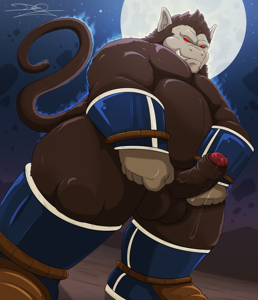 1boy ape biceps chubby damingo dragon_ball dragon_ball_z dripping erection humanoid_penis looking_at_viewer male male_only mammal musclegut muscles nude oozaru penis precum primate red_eyes solo standing uncut