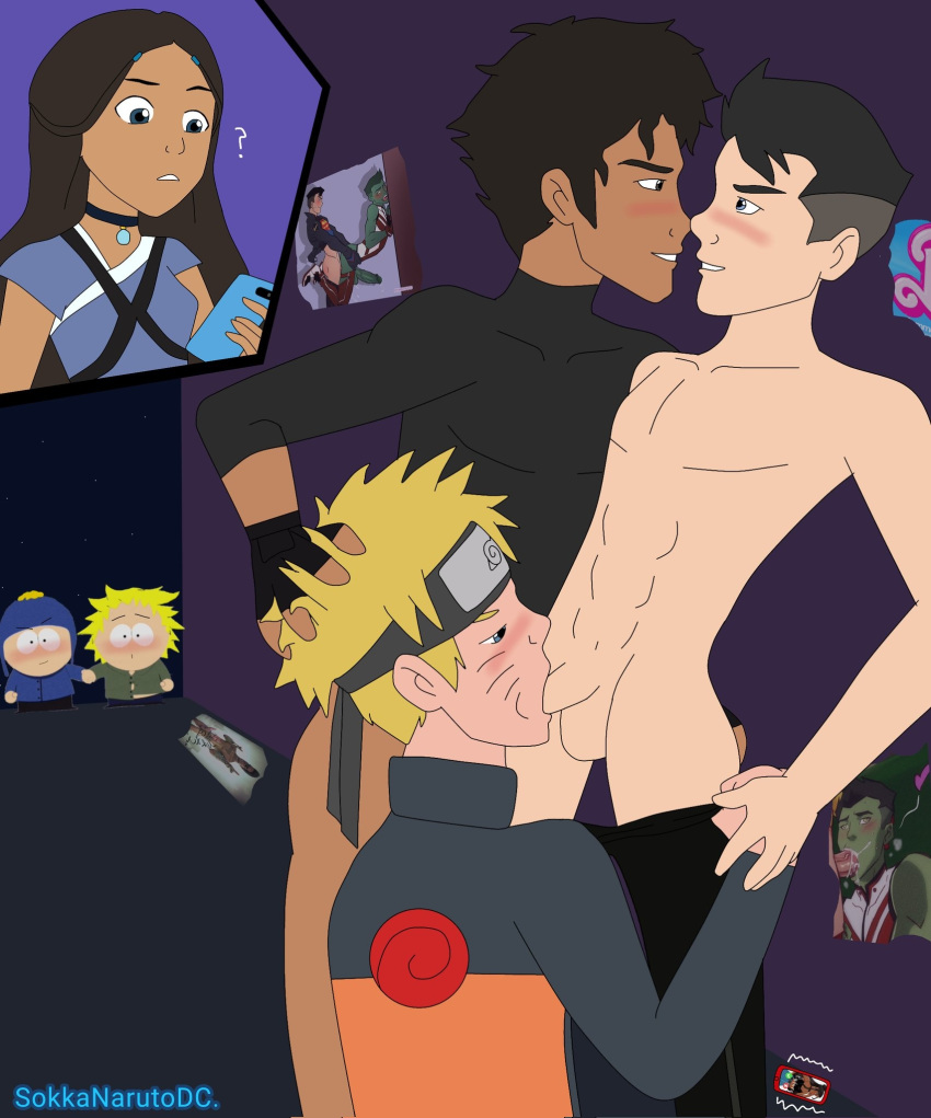 3boys avatar_the_last_airbender beast_boy black_hair blonde_hair conner_kent crossover dc dc_comics ed_dorado_jr gay gay_sex katara kissing male naruto naruto_(series) naruto_shippuden nsfw shounen_jump skinny sokkanarutodc south_park spandex spandex_suit superboy superboy_(conner_kent) superman_(series) toony uncensored undressing uzumaki_naruto yaoi young