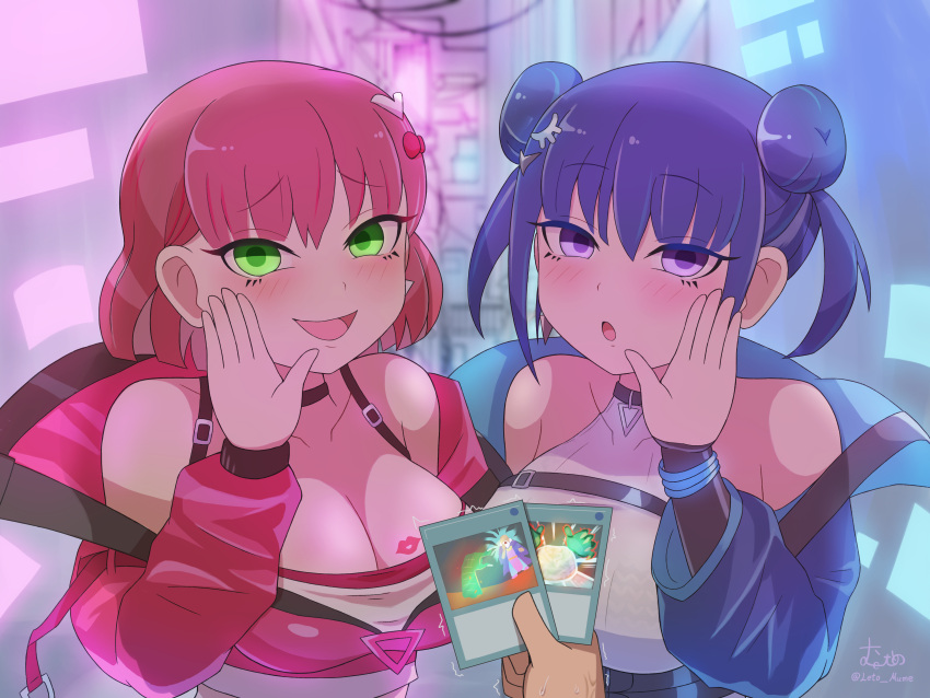 2girls duel_monster evil_twin_ki-sikil evil_twin_lil-la female gomi53 ki-sikil_(yu-gi-oh!) kiss_mark large_breasts lil-la_(yu-gi-oh!) twins yu-gi-oh!