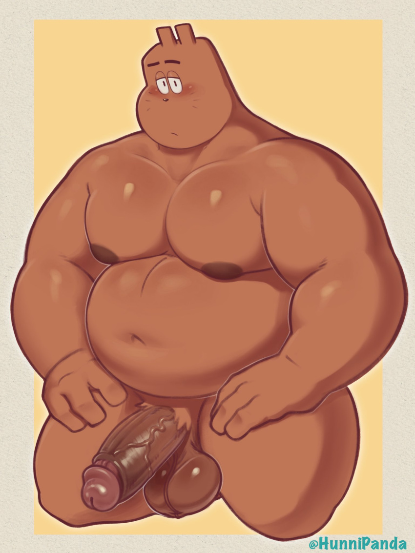 anthro balls bara_tiddies bara_tits barazoku belly big_balls big_belly big_chest big_pecs big_penis blush brown_body brown_fur chubby_anthro chubby_male digital_media_(artwork) erection fur genitals gigantic_chest hands_on_legs hands_on_thighs hi_res huge_chest huge_pecs humanoid_genitalia humanoid_penis hunnipanda kneeling lagomorph large_pectorals leporid looking_at_viewer male mammal manboobs massive_chest massive_pecs moobs navel nipples nude outline overweight overweight_anthro overweight_male pecs penis rabbit simple_background small_ears solo solo_focus thick_thighs vein veiny_penis watermark