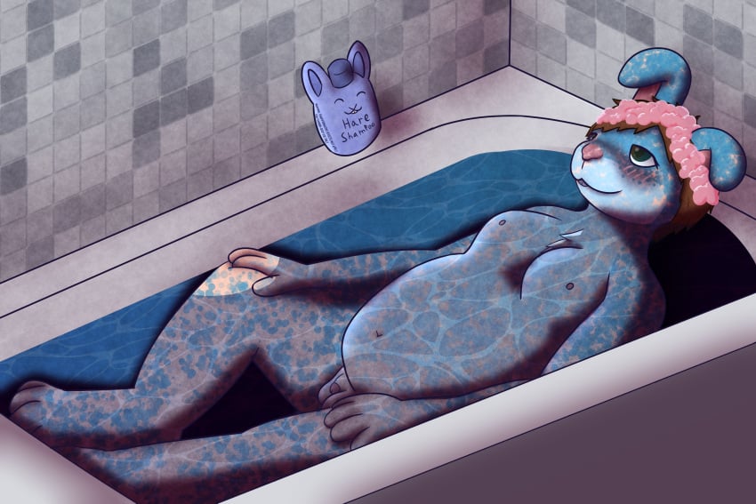 anthro bath bathing blush breast_growth breasts female fur gender_transformation genitals growth hi_res human_to_anthro humanoid_genitalia humanoid_penis lagomorph male mammal mtf_transformation nude orangestheasd_(artist) penis pussy shampoo solo species_transformation transformation