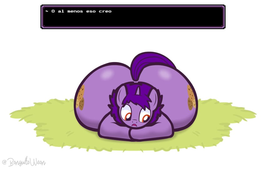 ass big_ass big_butt bonguitoweon bubble_ass bubble_butt front_view furry laying_down looking_at_viewer my_little_pony text toony