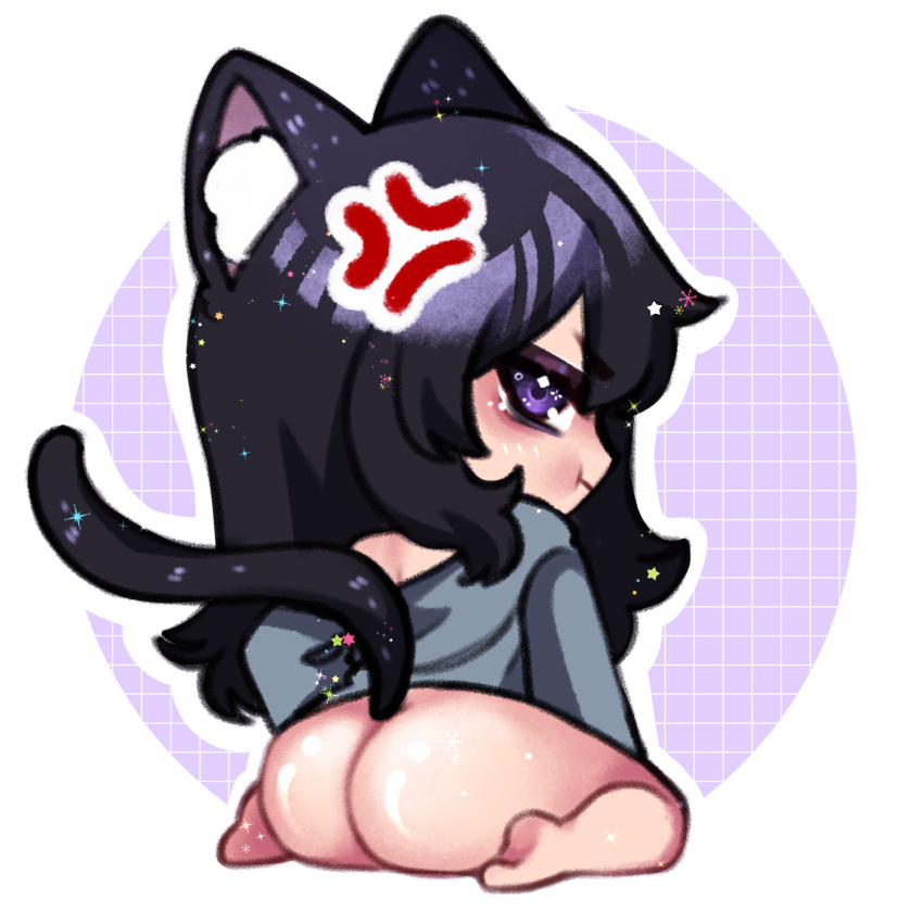 1girls adorable anger_vein angry anime_style ass ass_focus bare_ass barefoot big_ass black_hair cat_ears cat_tail catgirl chibi cute fat_ass gravennightcafe looking_at_viewer looking_back neko oversized_shirt partially_clothed pout pouting pouting_at_viewer purple_eyes shirt_only solo solo_female solo_focus streamer thatspookynekogirl twitch virtual_youtuber vtuber