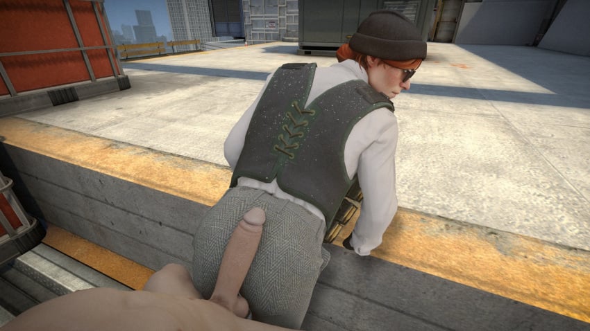 1boy 1girls 3d ass ass assjob back_view buttjob buttjob_over_clothes clothed_female_nude_male counter-strike:_global_offensive counter-strike_(series) getaway_sally hot_dogging huge_ass huge_cock outdoors plop_20 tagme valve