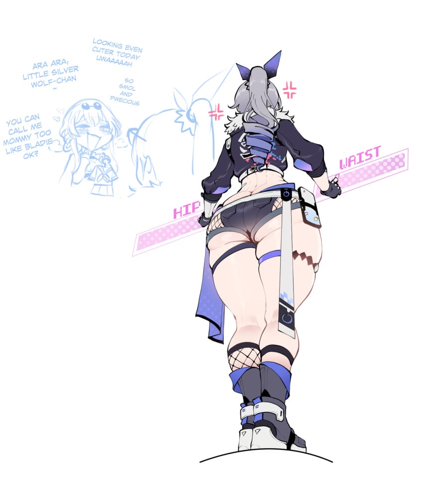 2023 2girls anger_vein ass ass_expansion big_ass boots bottom_heavy butt_crack child_bearing_hips expansion female_focus female_only grey_hair hip_expansion hips honkai:_star_rail honkai_(series) huge_ass huge_hips huge_thighs human kafka_(honkai:_star_rail) pear-shaped_figure pear_shaped pear_shaped_female ponytail short_shorts shorts silver_hair silver_wolf_(honkai:_star_rail) solo solo_focus sunglasses sunglasses_on_head thiccwithaq thick_thighs thigh_expansion thighs thunder_thighs white_background wide_hips