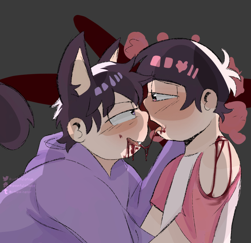 blood blood_in_mouth blood_on_face cat_ears cat_tail clothed incest male male/male male_only masochism matsuno_ichimatsu matsuno_osomatsu osomatsu-san sadism spit_trail spoonfulofsuga