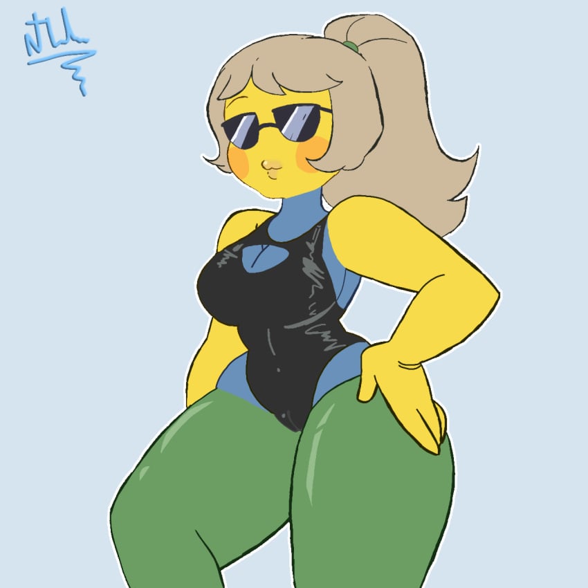 1girls artist_request big_ass big_breasts big_butt big_thighs bikini blushed curvy curvy_figure hand_on_thigh layunu leotard noob roblox roblox_avatar robloxian source_request sunglasses tagme tiktok tiktoker yellow_body yellow_skin