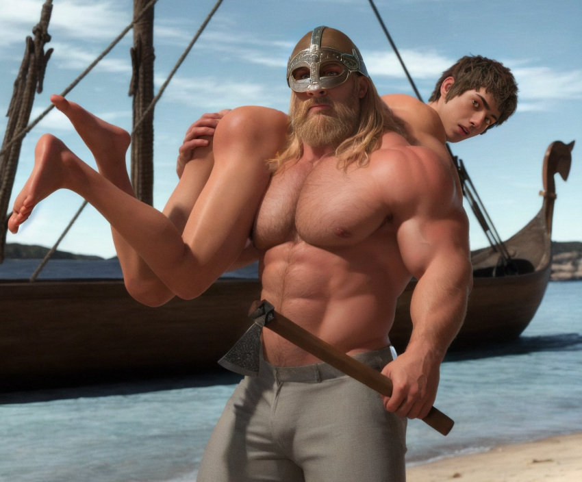 2boys abs age_difference arm_hair armpit_hair ass axe bara beach beard big_dom_small_sub big_muscles big_pecs blonde_hair blonde_hair_on_brown_hair blonde_hair_top boat brown_hair brown_hair_bottom carrying carrying_over_shoulder carrying_partner chest_hair daddy dilf dominant dominant_male domination duo gay hair hairy hairy_male happy_trail helmet holding_butt holding_partner human human_dominating_human human_on_human imminent_sex larger_human larger_male light_hair_on_dark_hair male male/male male_only mostly_nude moustache muscular muscular_human muscular_male navel nipples nude older_dom_younger_sub older_human older_male older_man_and_younger_boy pecs sand shirtless shirtless_male silverjay size_difference smaller_human smaller_male submissive submissive_human submissive_male viking water weapon yaoi younger_human younger_male