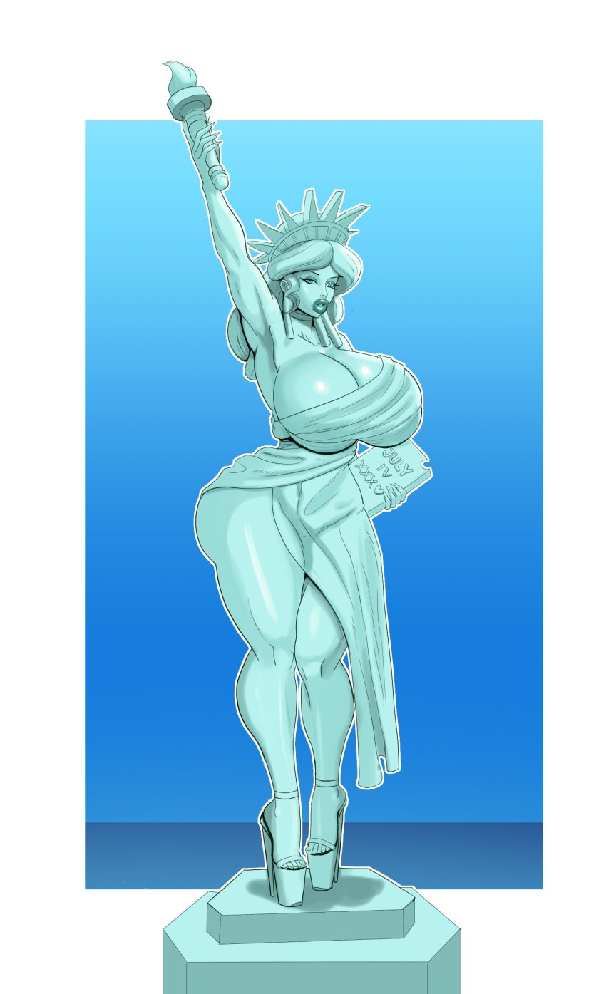 1girls 2023 4th_of_july annon ass big_ass bimbo breasts cleavage dress female female_only high_heels huge_breasts lady_liberty looking_at_viewer open_toe_shoes platform_heels solo statue statue_of_liberty stiletto_heels thick_lips thick_thighs very_high_heels wide_hips